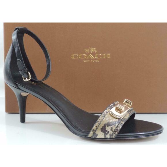 Coach New York Marcella Ankle Strap Kitten Heel Sandals Beige / Black Size 8.5